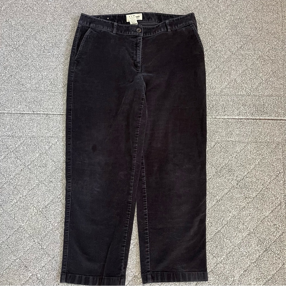 Vintage LL Bean Corduroy Pants Womens Size 12 Petite Black Straight Leg